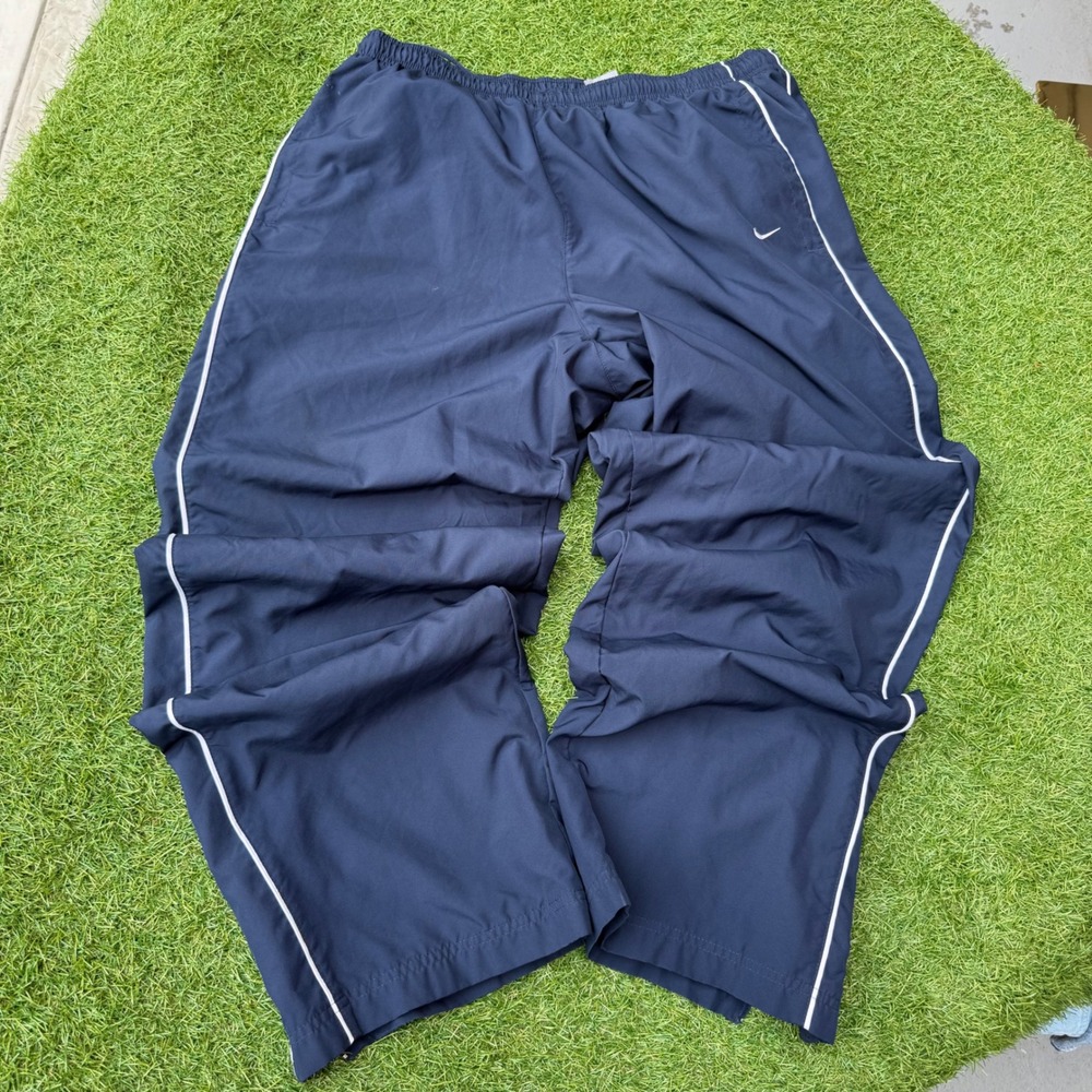 Vtg Y2K Nike Mens XL Track Pants Athletic Wide Leg Training Ankle Zip Baggy Navy